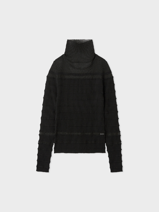 シアー切り替えリブタートルニット