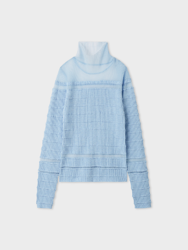 シアー切り替えリブタートルニット