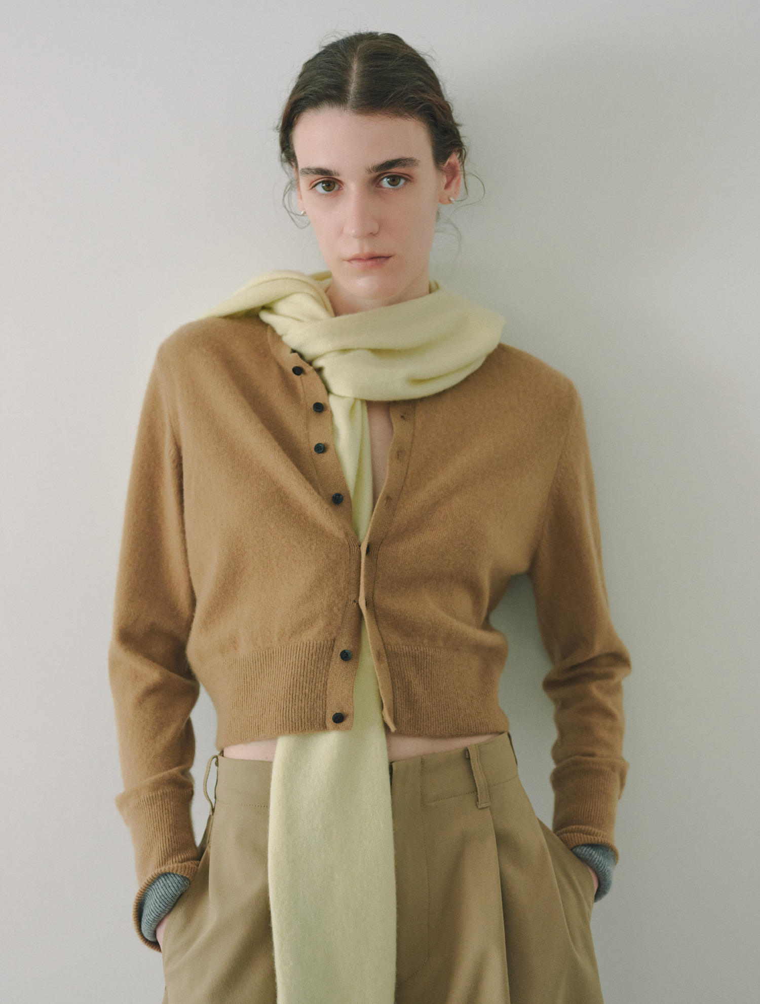 Bicolor Cashmere Compact Knit Cardigan_CML の着用カット